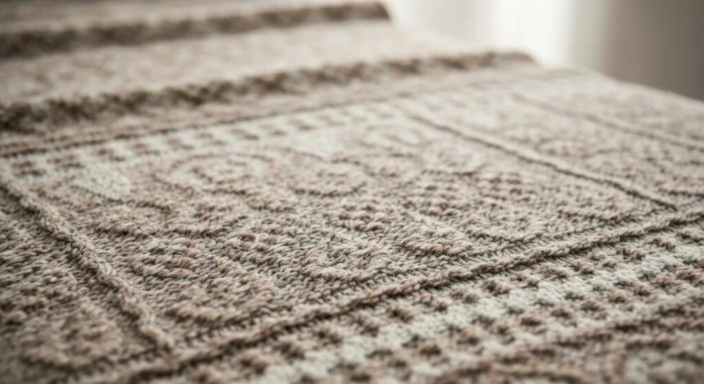 Close-up of a handwoven organic cotton bath rug, highlighting its soft texture and eco-friendly qualities